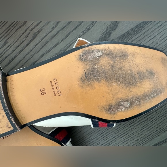 Gucci Off White GG Twins Web Leather Slide Mules - Picture 3 of 5